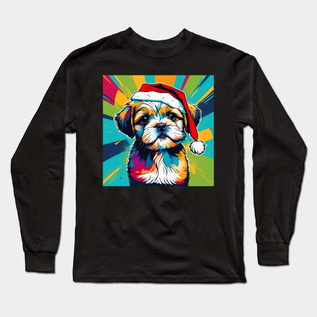 Shih Tzu Wearing A Santa Hat Pop Art Puppy Long Sleeve T-Shirt by LittleBean